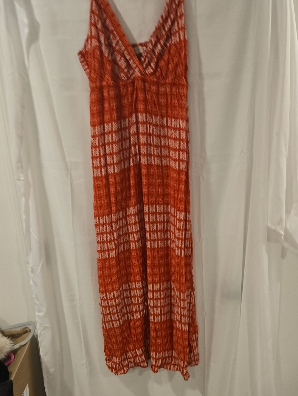 Faded Glory Red And White Boho Geometric Print Rayon Maxi Dress